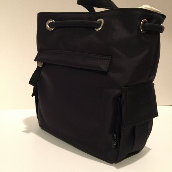 ESPRIT VINTAGE Authentic Nylon Backpack NEW with TAGS - Black - Picture 2 of 16
